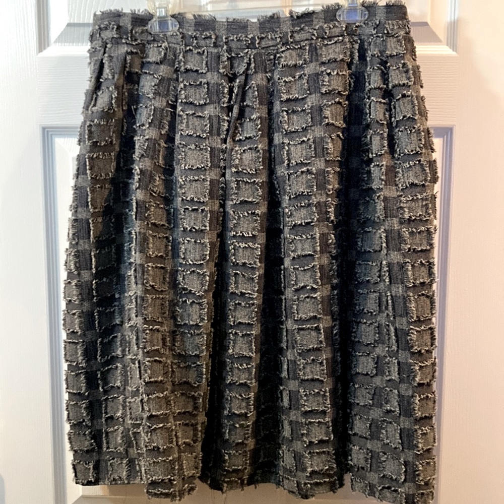 Womens Eva Mendez NYC Maddie Blue Fringe Frayed Patchwork Skirt Size 14